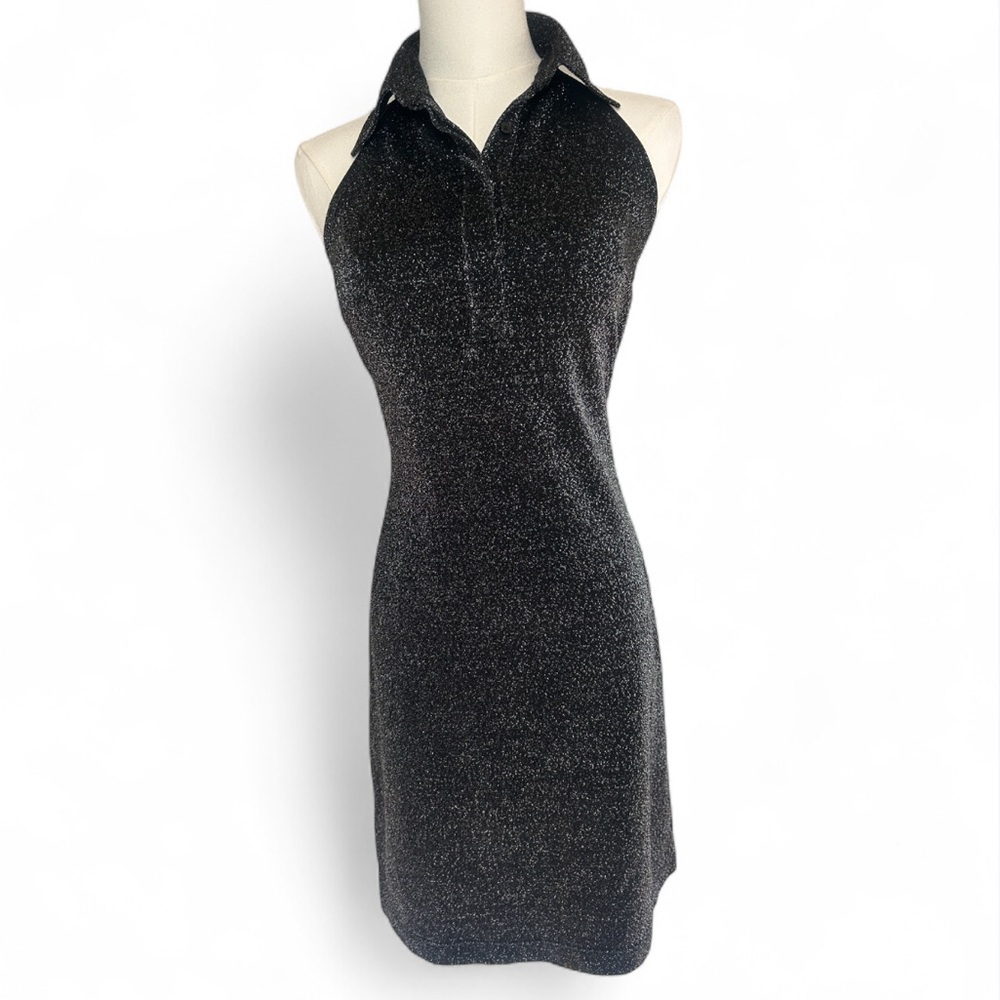 Y2K EXPRESS Glitter Sleeveless Halter Polo Mini Dress Going Out Clubwear Size S